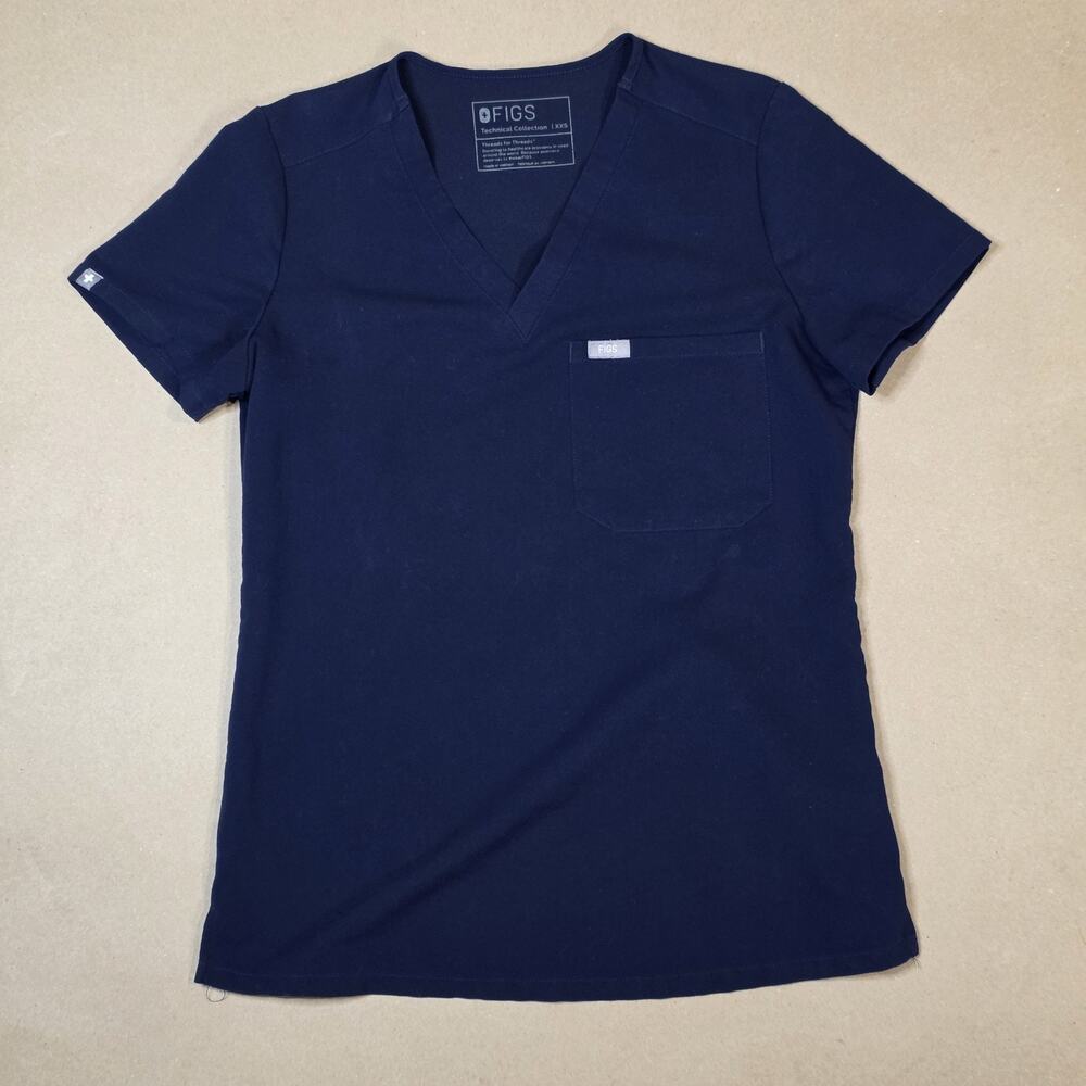 FIGS Scrub Top Womens XXS Catarina Navy Blue V-Neck Short Sleeve FW1000 EUC